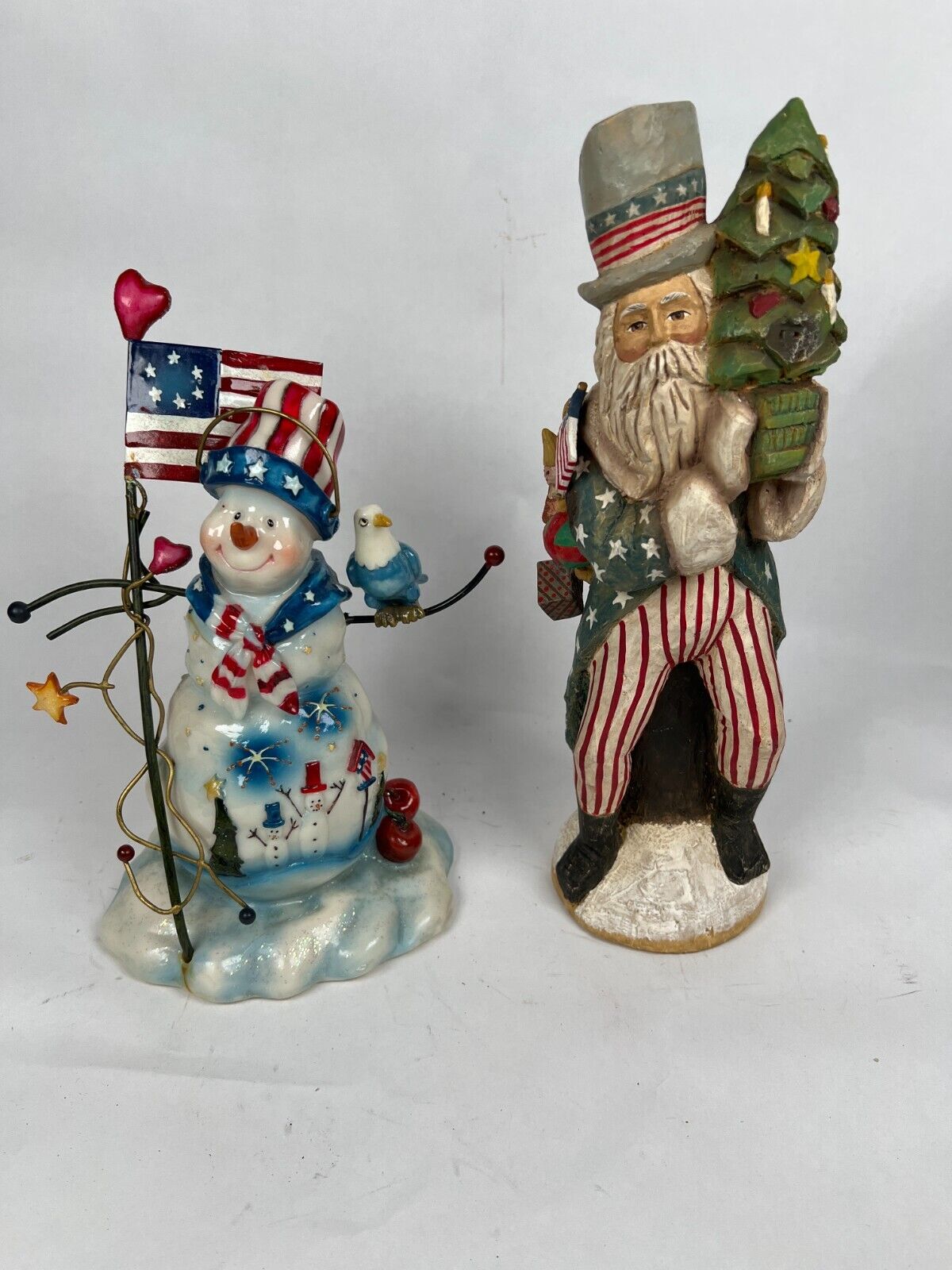 Vintage Snowman w/ Eagle & Bethany Love Santa Americana Folk Art Christmas Flag