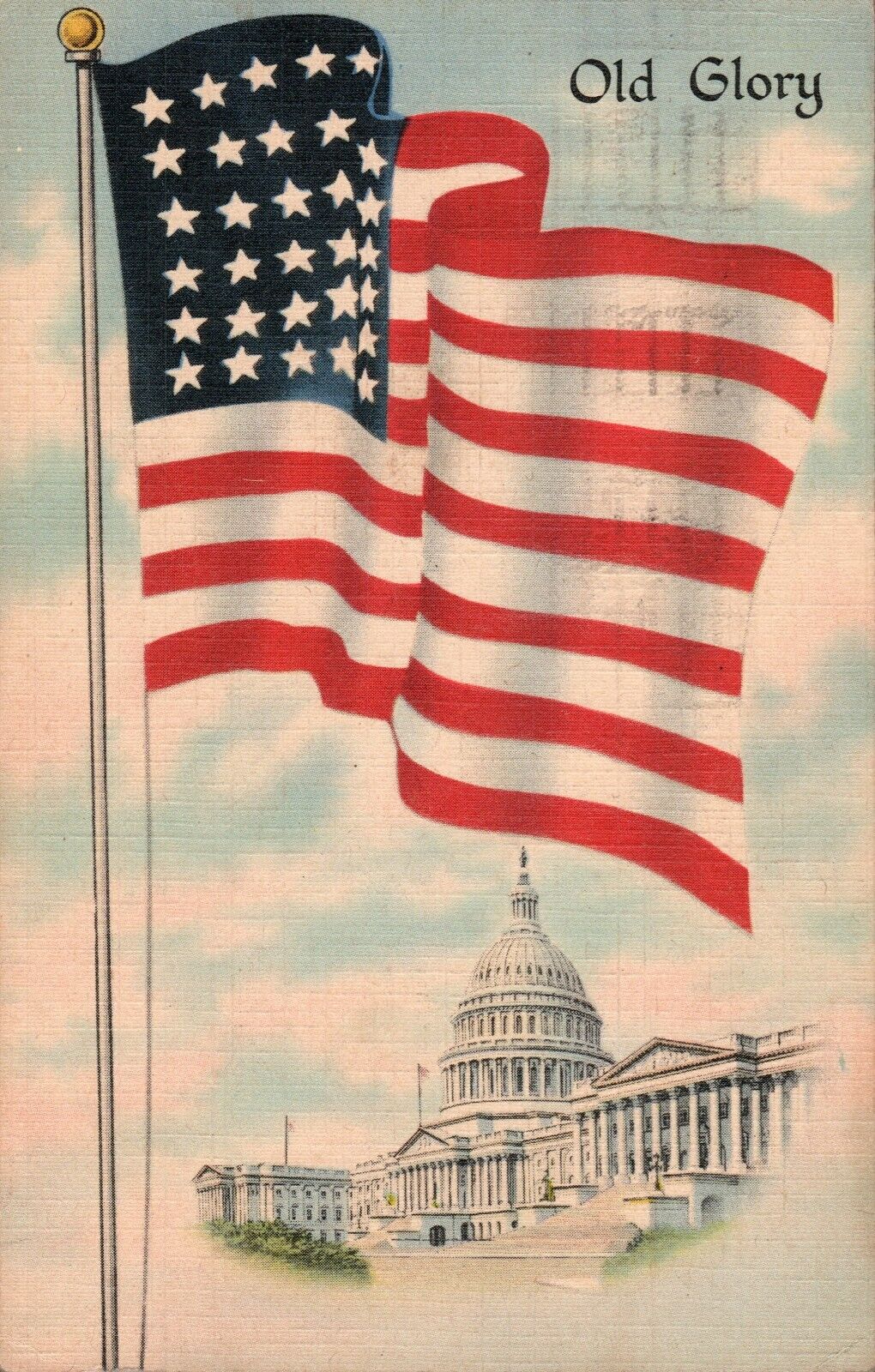 WW2 Old Glory US Flag Posted 1942 Linen Post Card