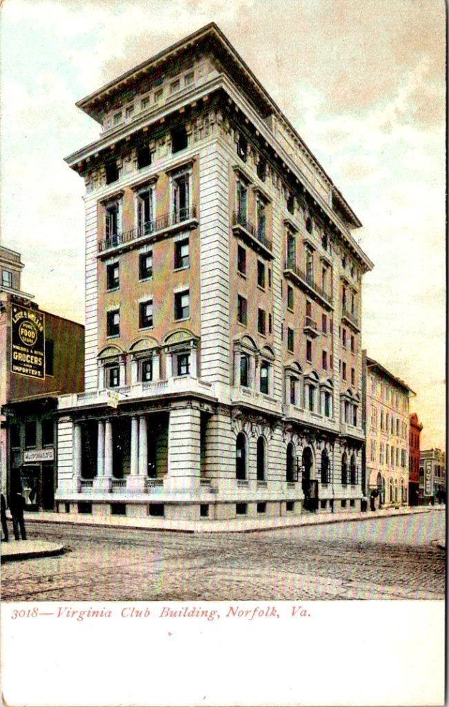 Norfolk, VA Virginia  VIRGINIA CLUB BLDG & Lowe & Millers Grocers 1912 Postcard