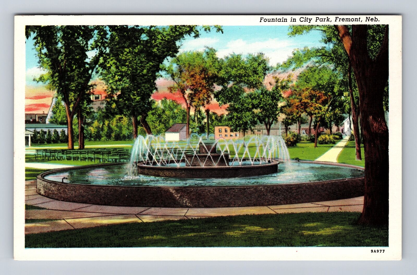 Fremont NE-Nebraska, Fountain In City Park, Antique, Vintage Souvenir Postcard