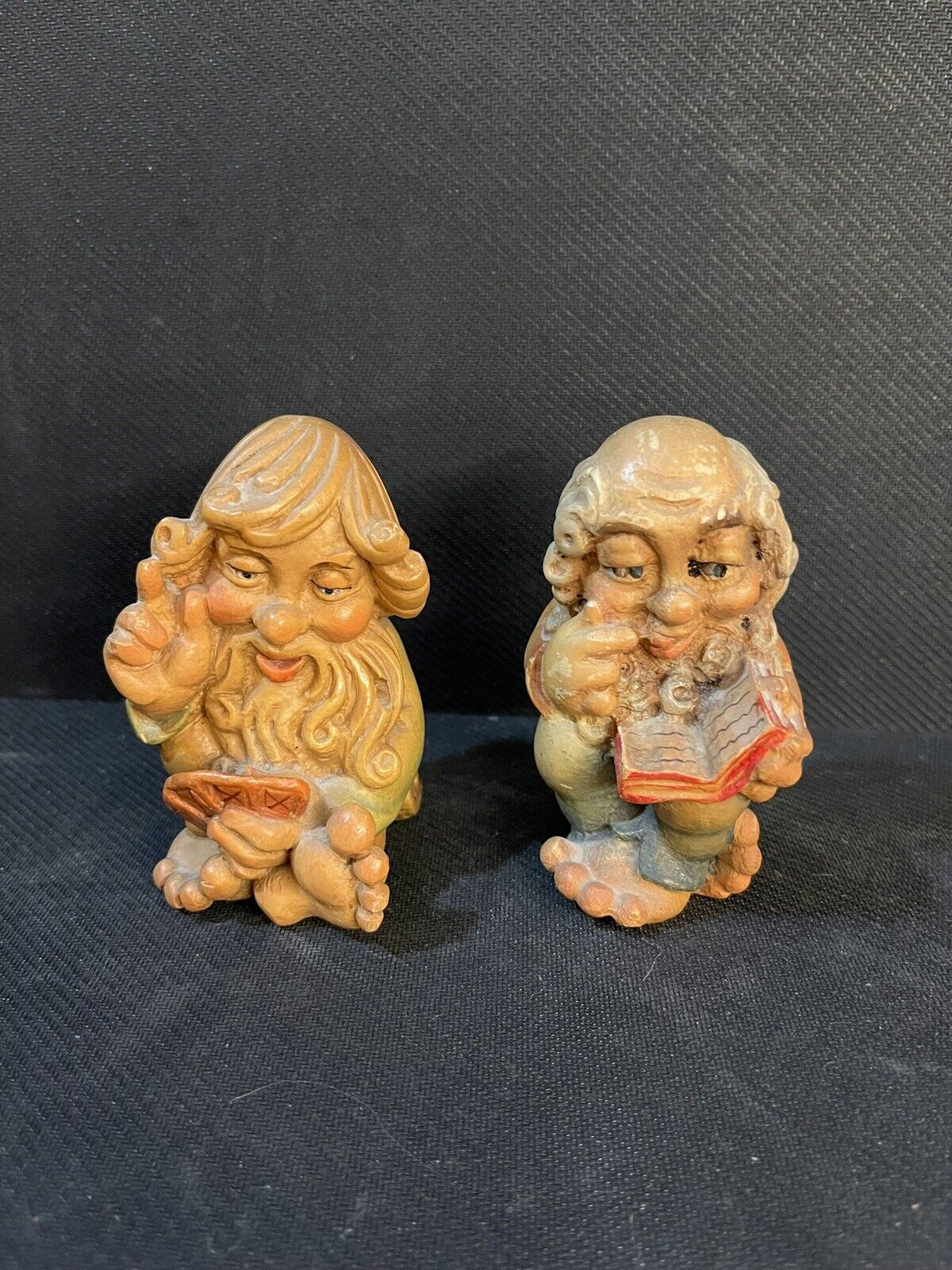 Vintage Hand Carved,Hand Painted Wood Troll Figurines,Rare