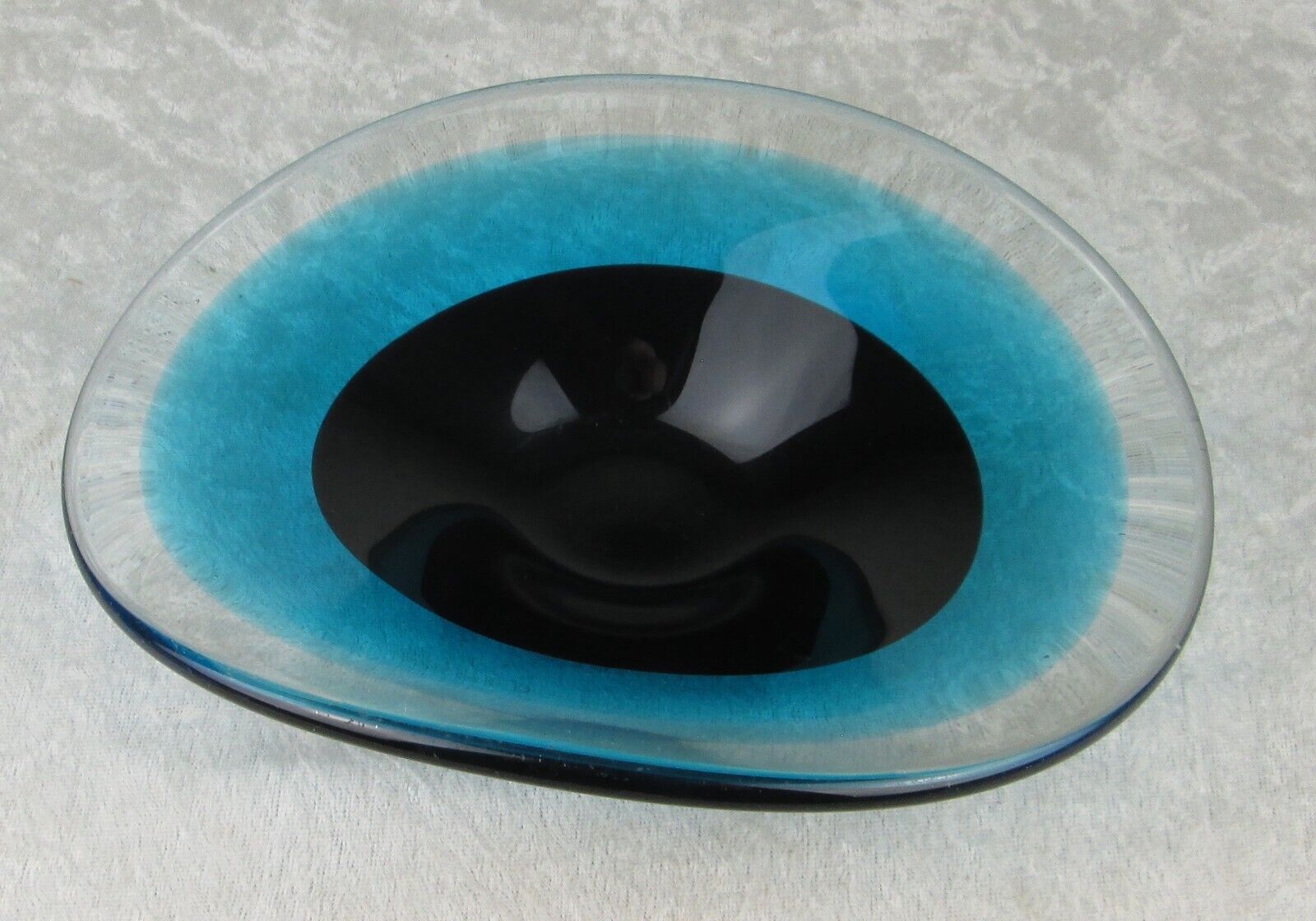 Mid Century Modern Art Glass Blue Eye Bowl Dish 7-7/8 inch Long