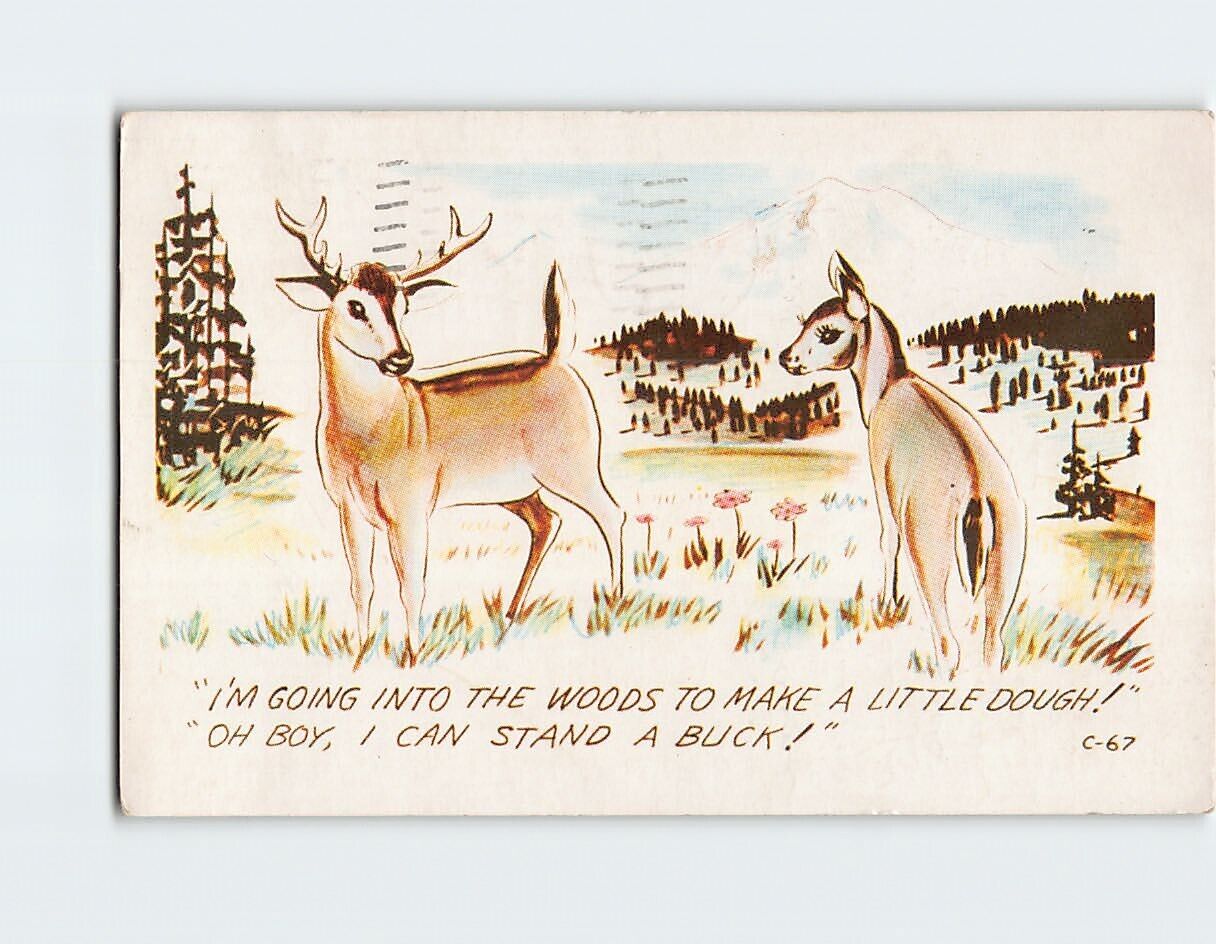 Postcard Greeting Card with Quote and Bucks Flowers Comic Art Print