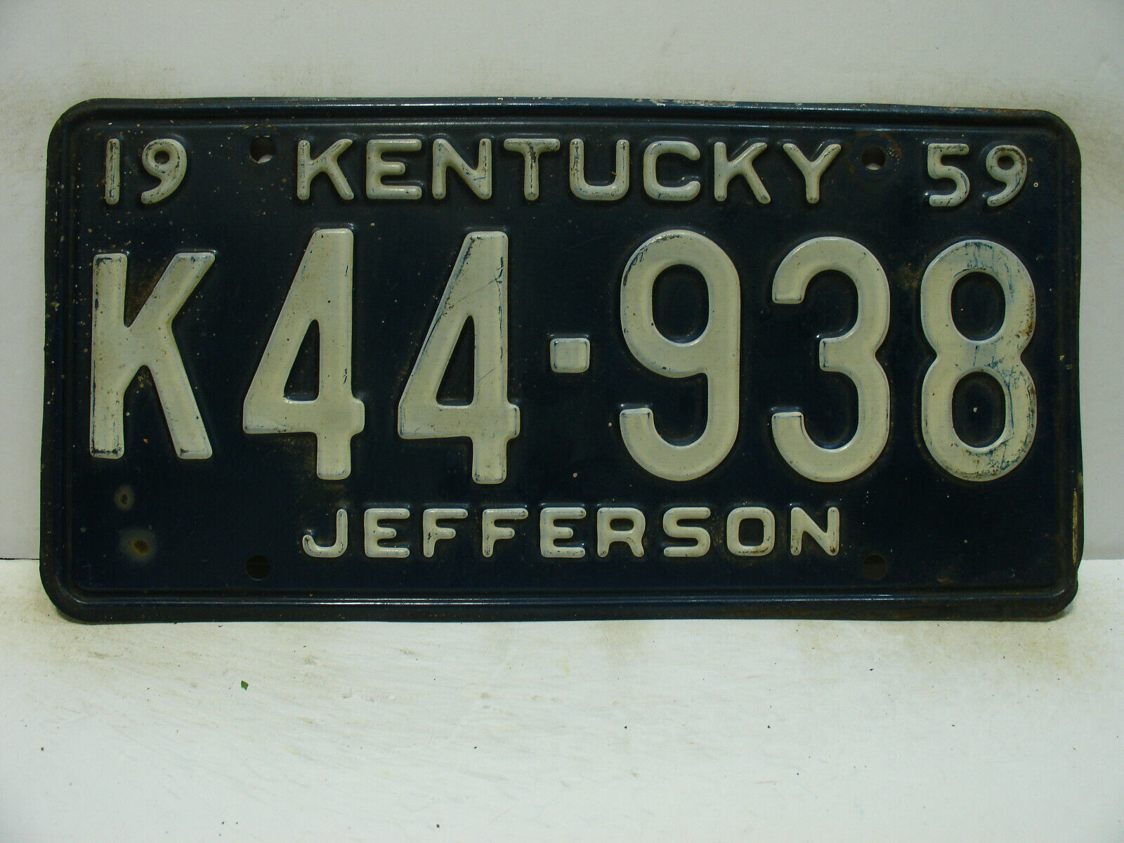 1959 Kentucky License Plate     K44 - 938   Jefferson Co.     Vintage 01112