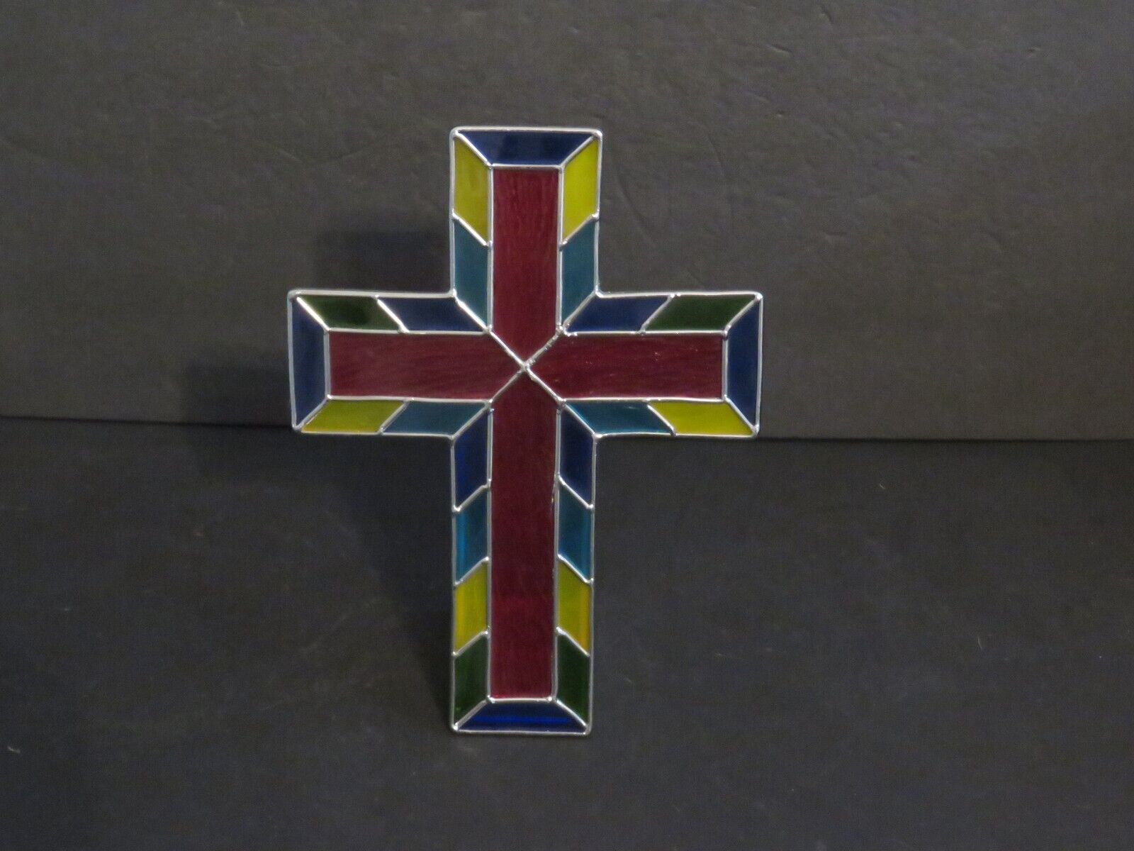 Beautiful Handmade Stained Glass Cross, Votive candle holder, Very Nice