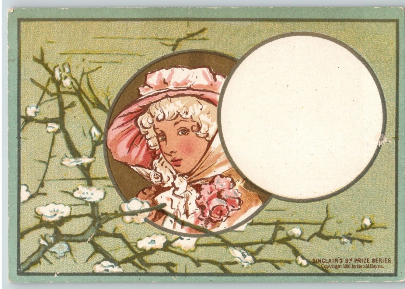 ART NOUVEAU LADY - SINCLAIR\'S 3RD PRIZE SERIES 1881 GEO. M. HAYES TRADE CARD