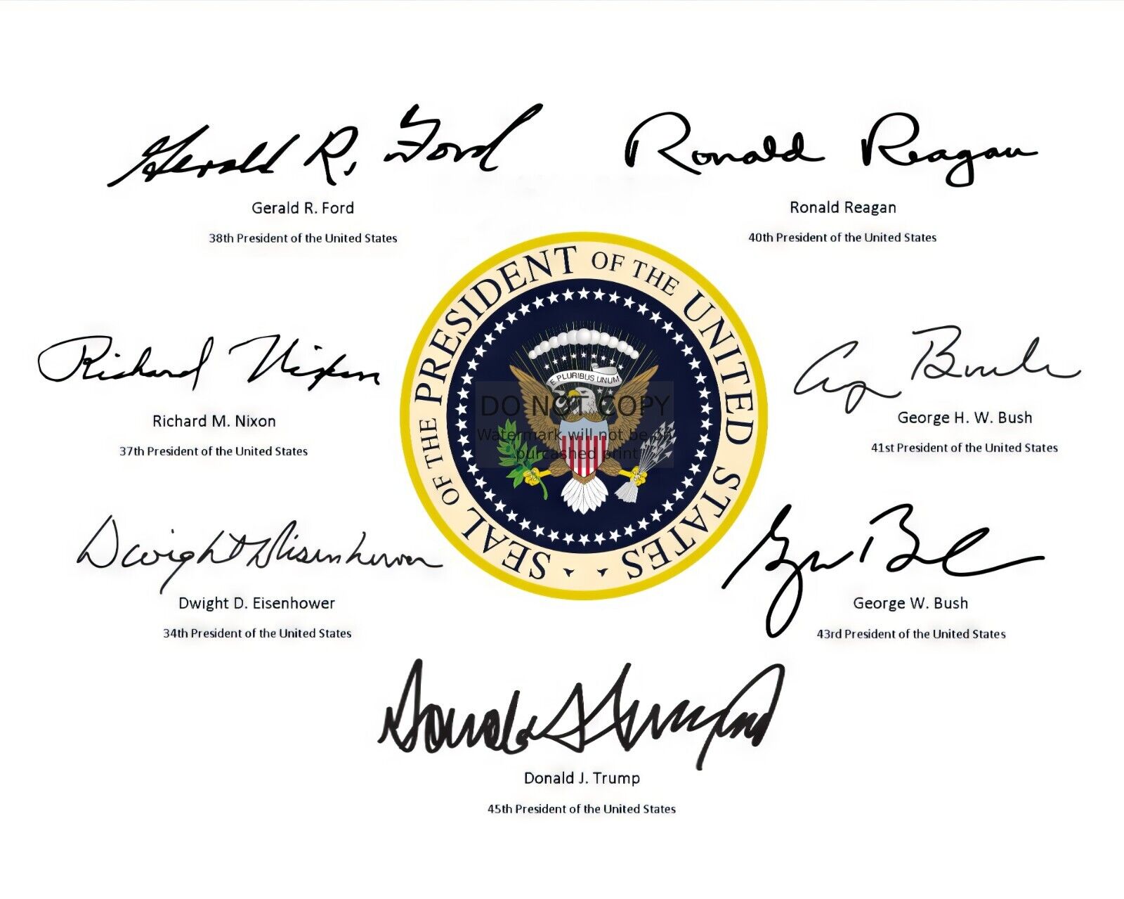 PRESIDENTIAL SEAL WITH SIGNATURES OF LAST 7 REPUBLICAN PRESIDENTS 8X10 PHOTO