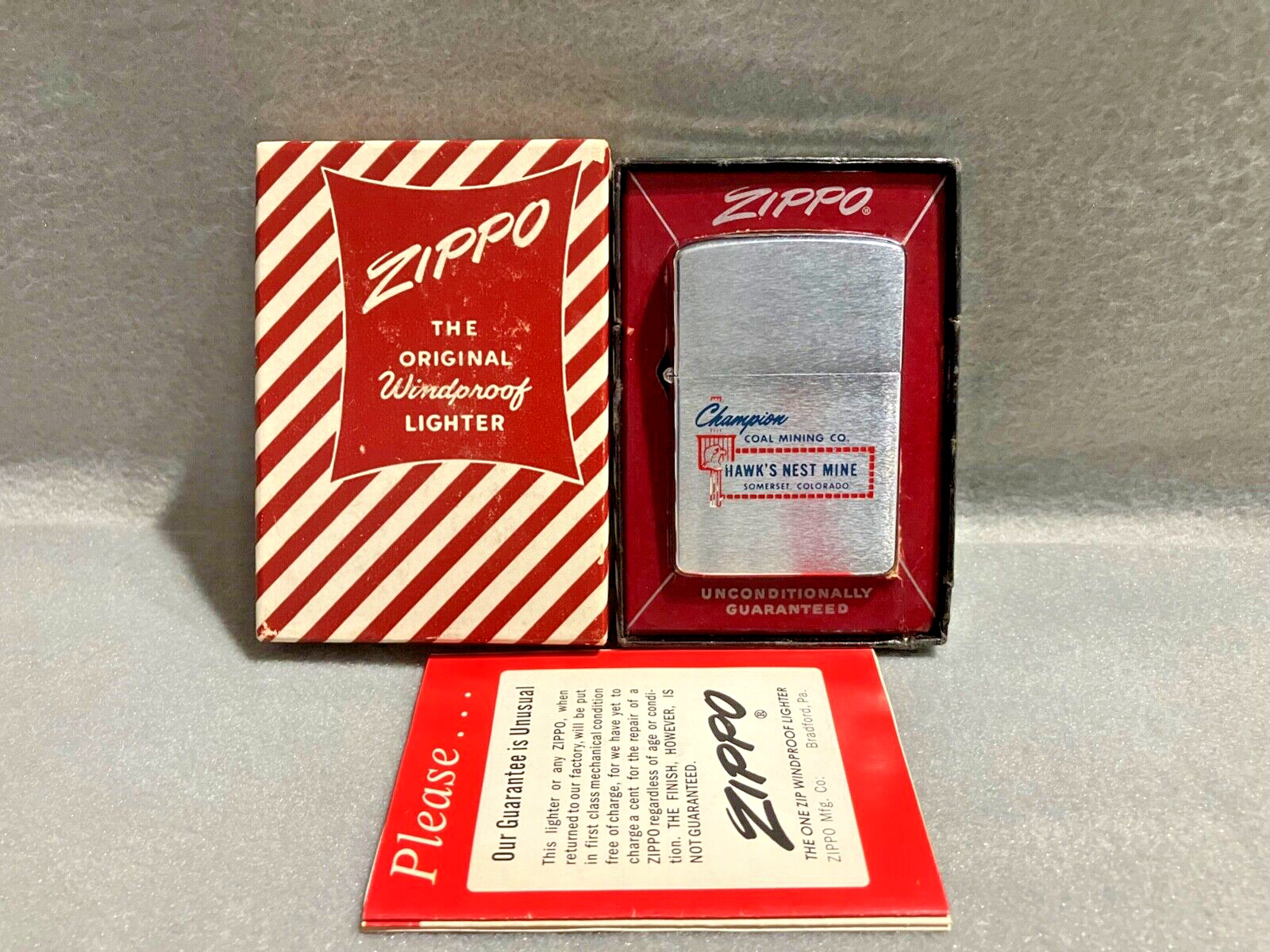 Vintage Unfired 1950\'s CHAMPION COAL MINING HAWK\'S NEST MINE Zippo Lighter Box