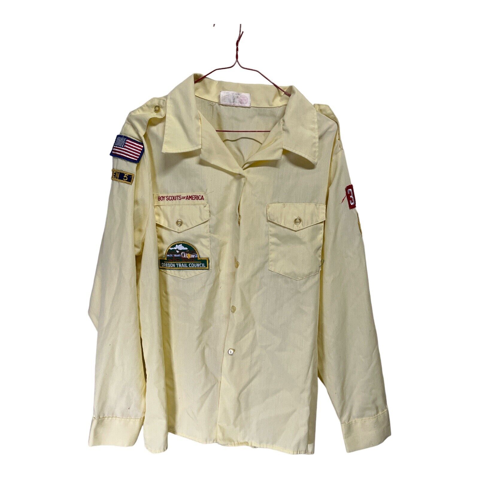 Vtg Boy Scouts of America Adult Sz 38-40 Button up shirt yellow Long sleeve BSA