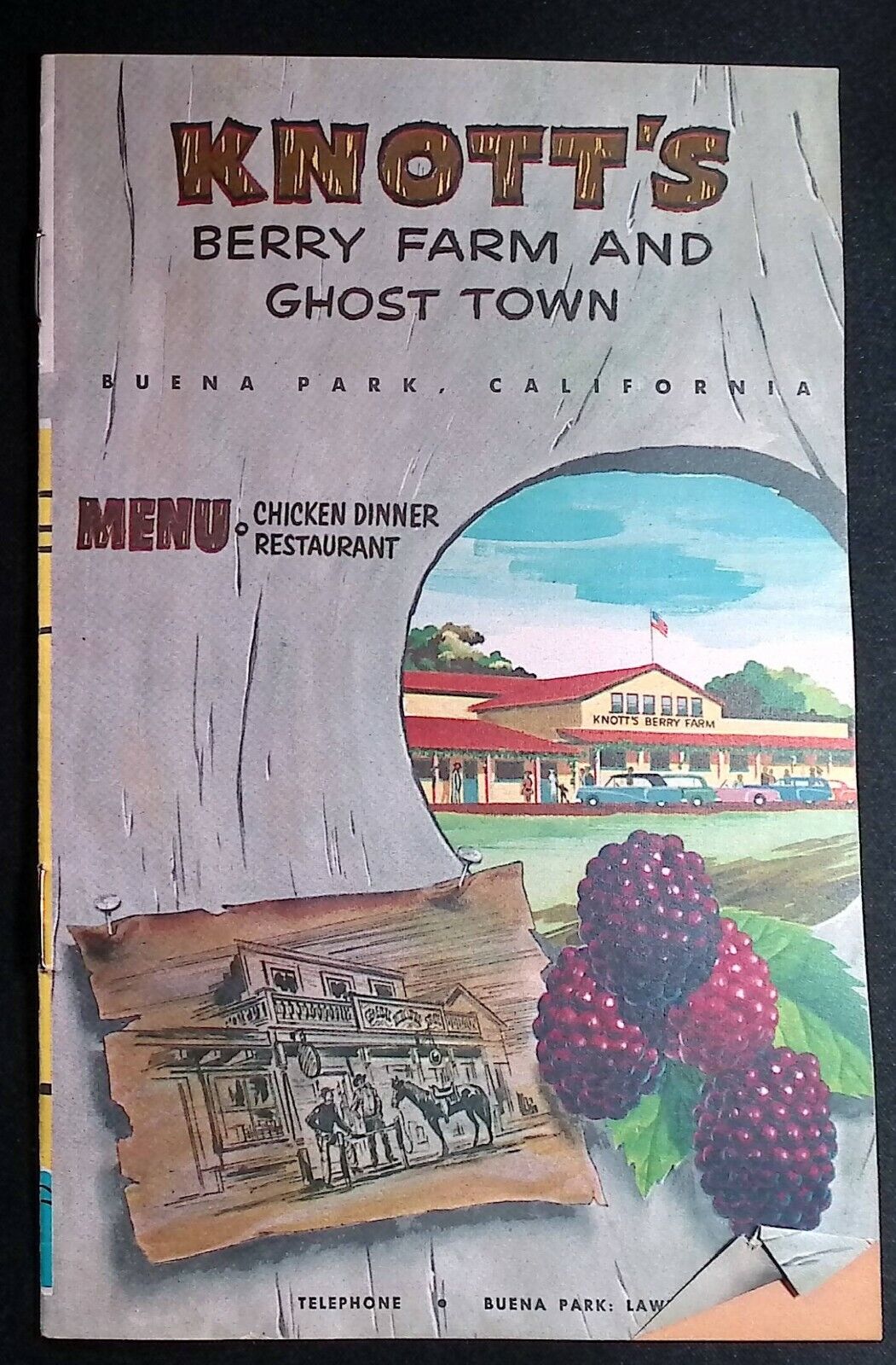 C.1950s Knotts Berry Farm Ghost Town Amusement Park Menu Illustrated Booklet P4