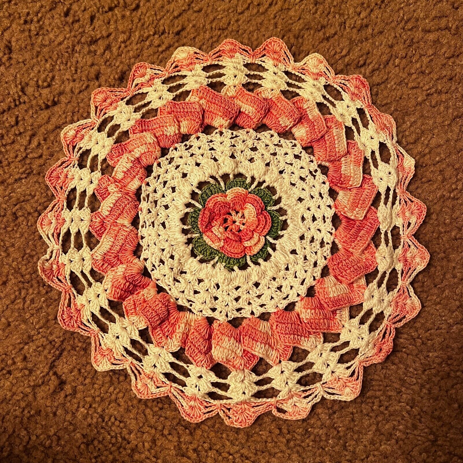 Vintage Handmade Crocheted Floral Doily 10.5\