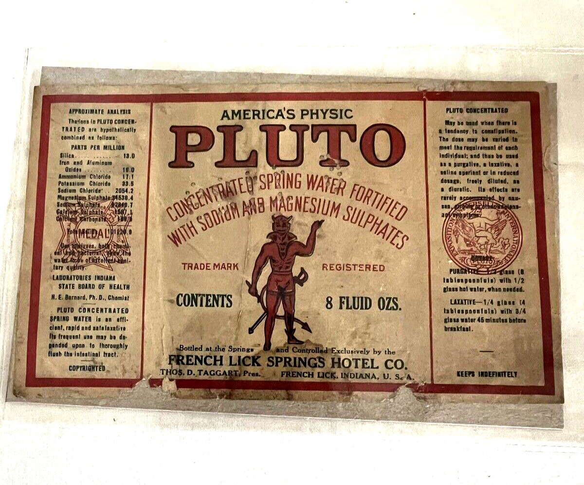 Pluto Water America\'s Physic - Laxative Vintage Paper Label French Lick Indiana