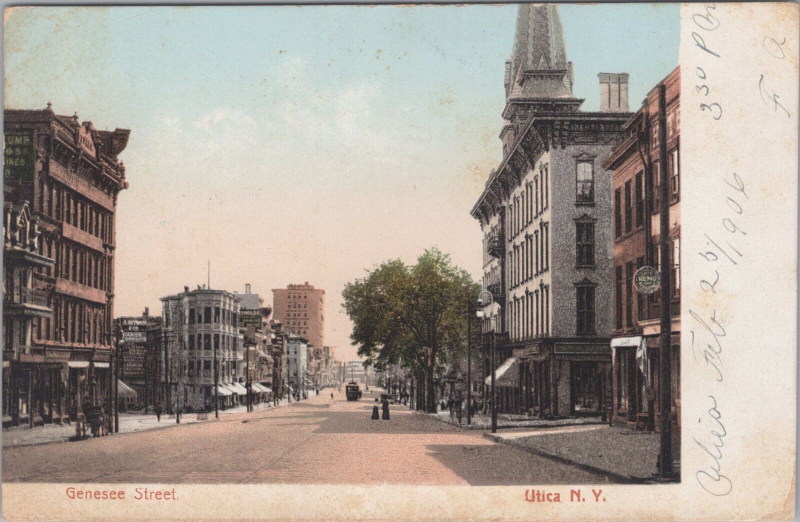 Genesee Street, Utica New York Utica 1906 Doane Cancel Postcard