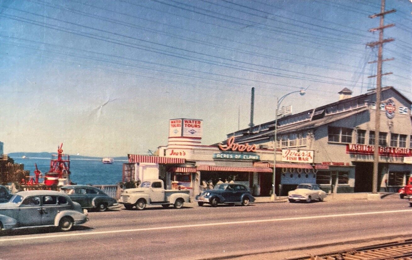 Ivar’s Acres Of Clams Restaurant & Fish Bar Seattle Washington WA Old Postcard 