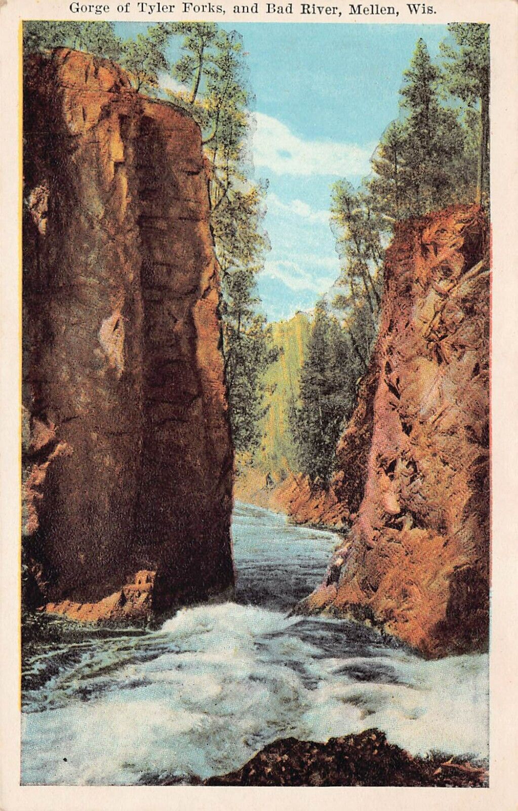 Mellen WI Wisconsin Gorge of Tyler Forks & Bad River Vtg Postcard A9