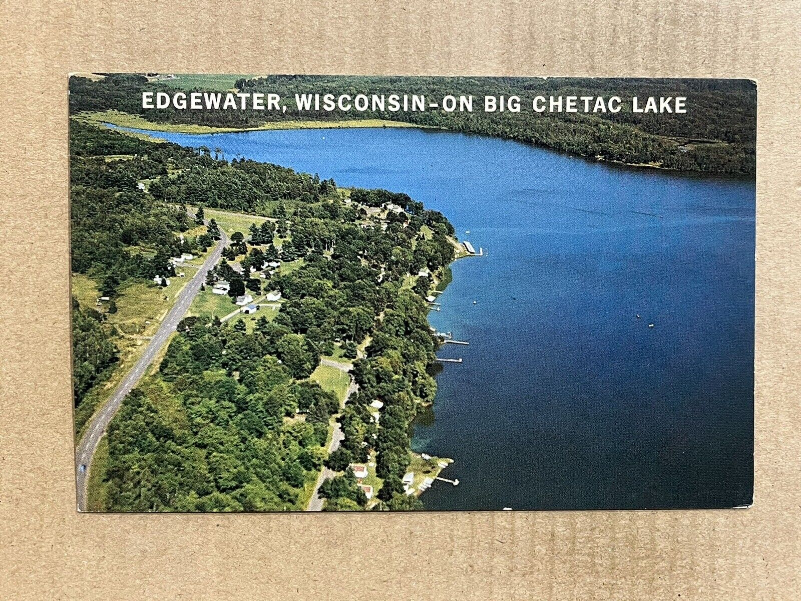 Postcard Edgewater WI Wisconsin Big Chetac Lake Aerial View Vintage PC