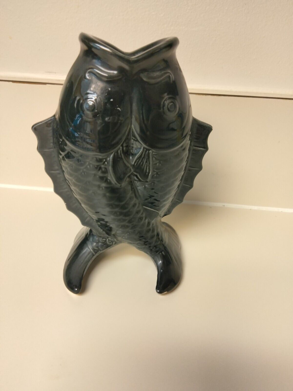 Quon Quon Japan 1980 Vintage Koi Black Fish Candle Holder oriental free standing