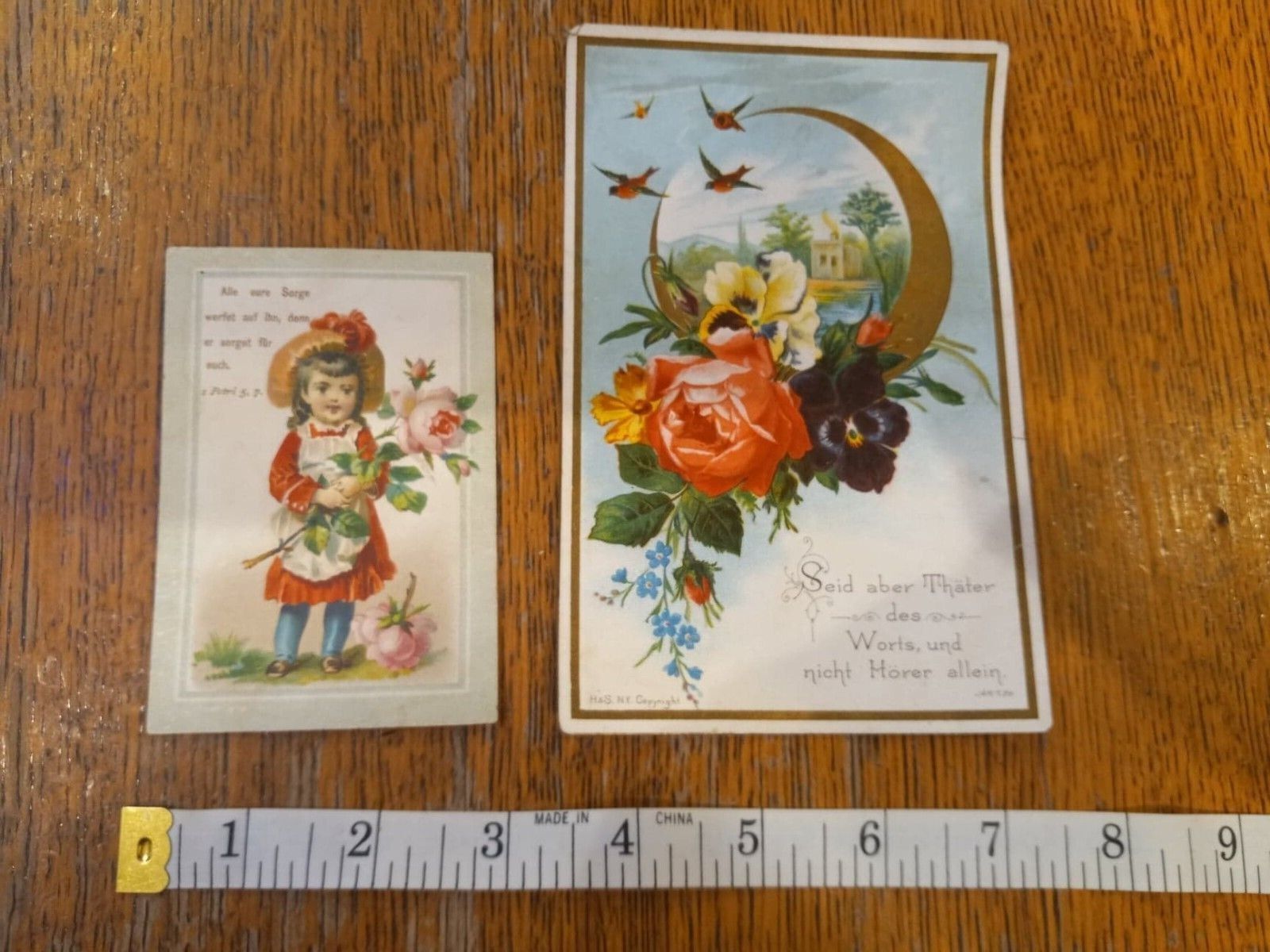 German Bible Verses on Trade Cards from 1890's Peter 1  5-7 and Jakobus 1:22 