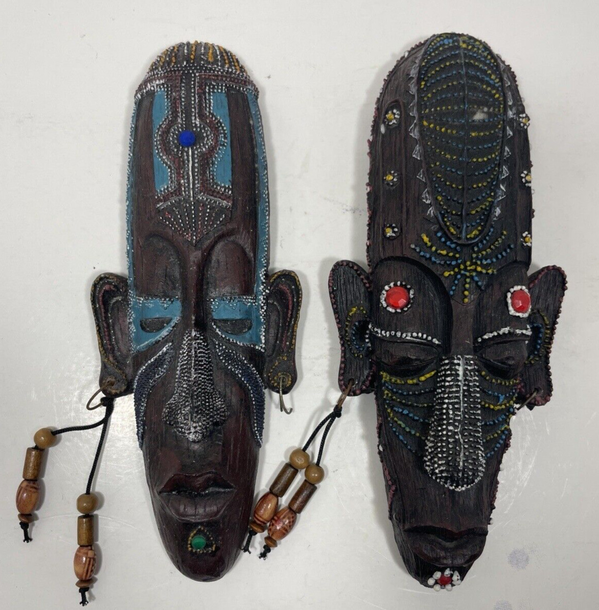 Vtg African Tribal Folk Art Intricate Design Resin 8 in. Mask Lot of 2