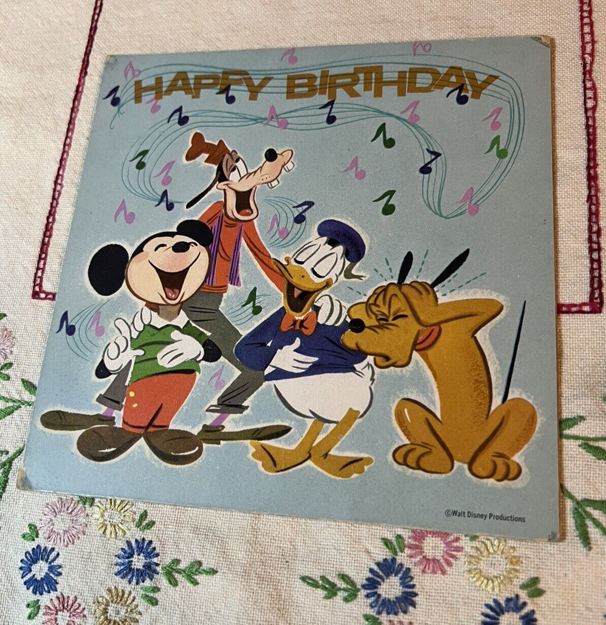 Vintage 1960\'s Disney Happy Birthday Record Card 33 1/3 RPM Mickey Goofy  Pluto