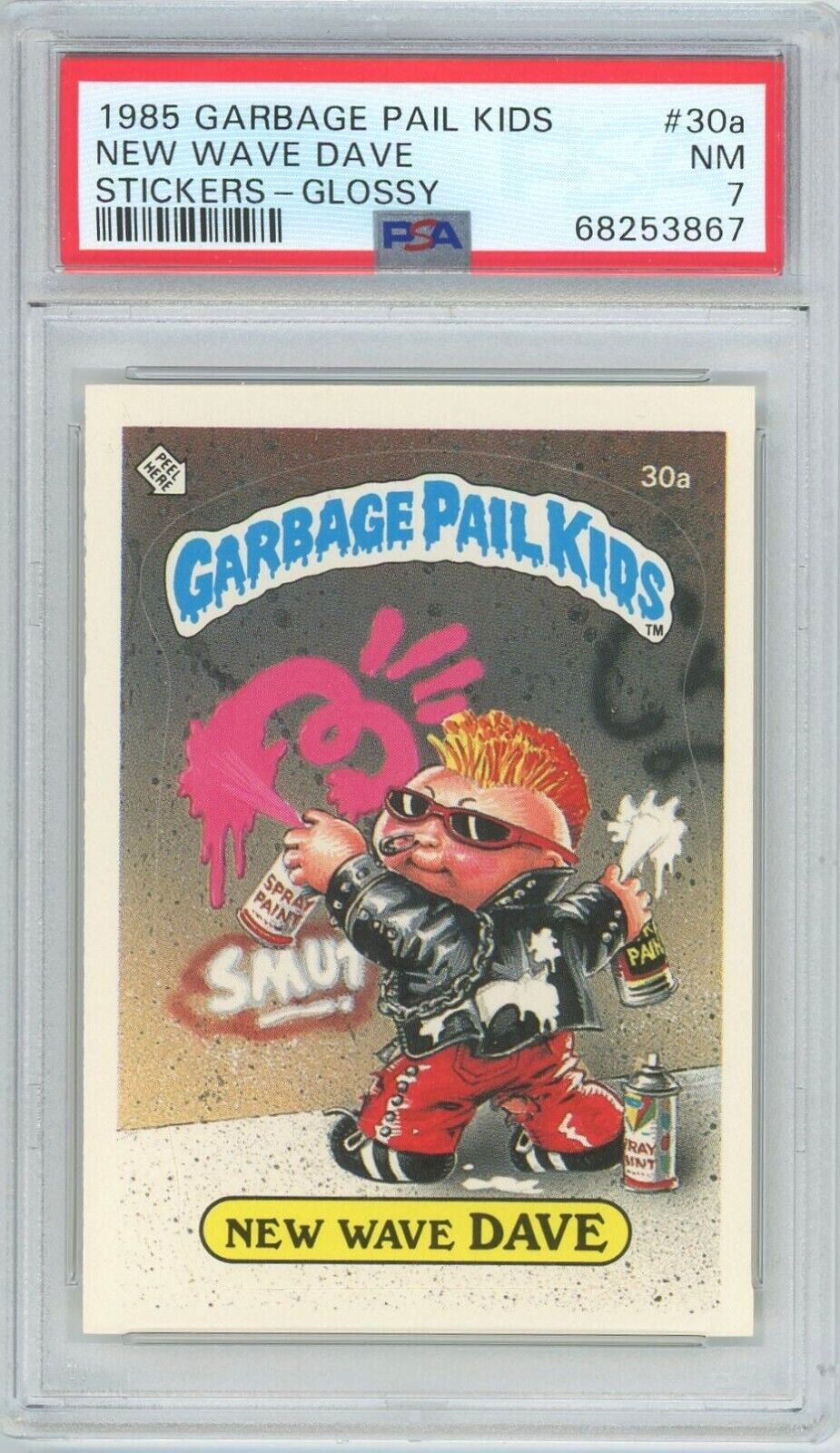 1985 Topps OS1 Garbage Pail Kids Series 1 NEW WAVE DAVE 30a GLOSSY Card PSA 7 NM