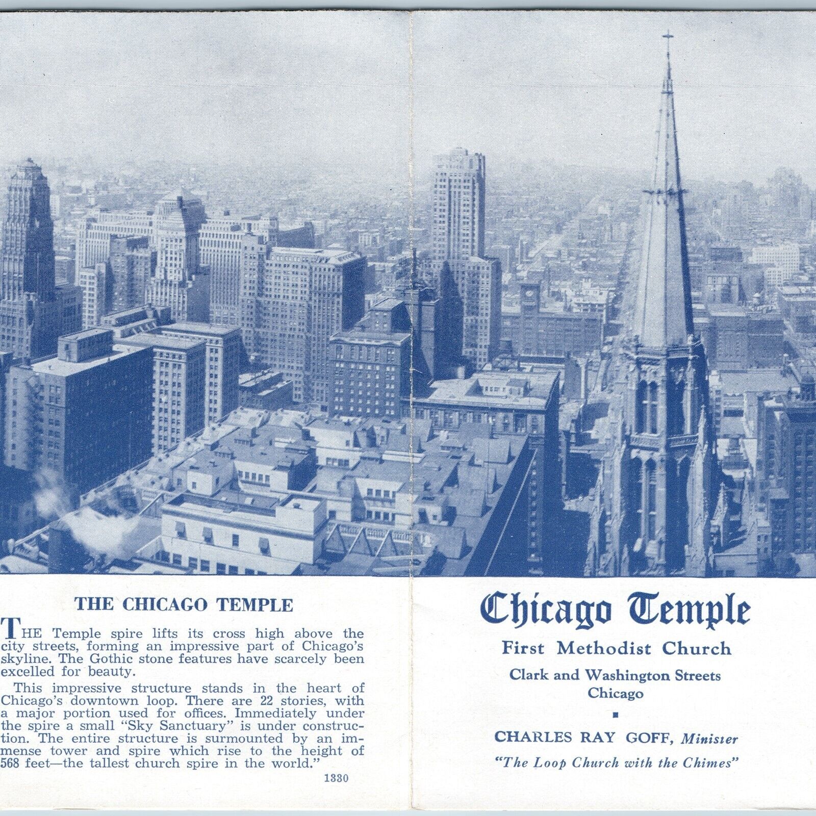 c1940s Chicago Temple Methodist Church Advertising Brochure Skyline Goff Vtg 7R