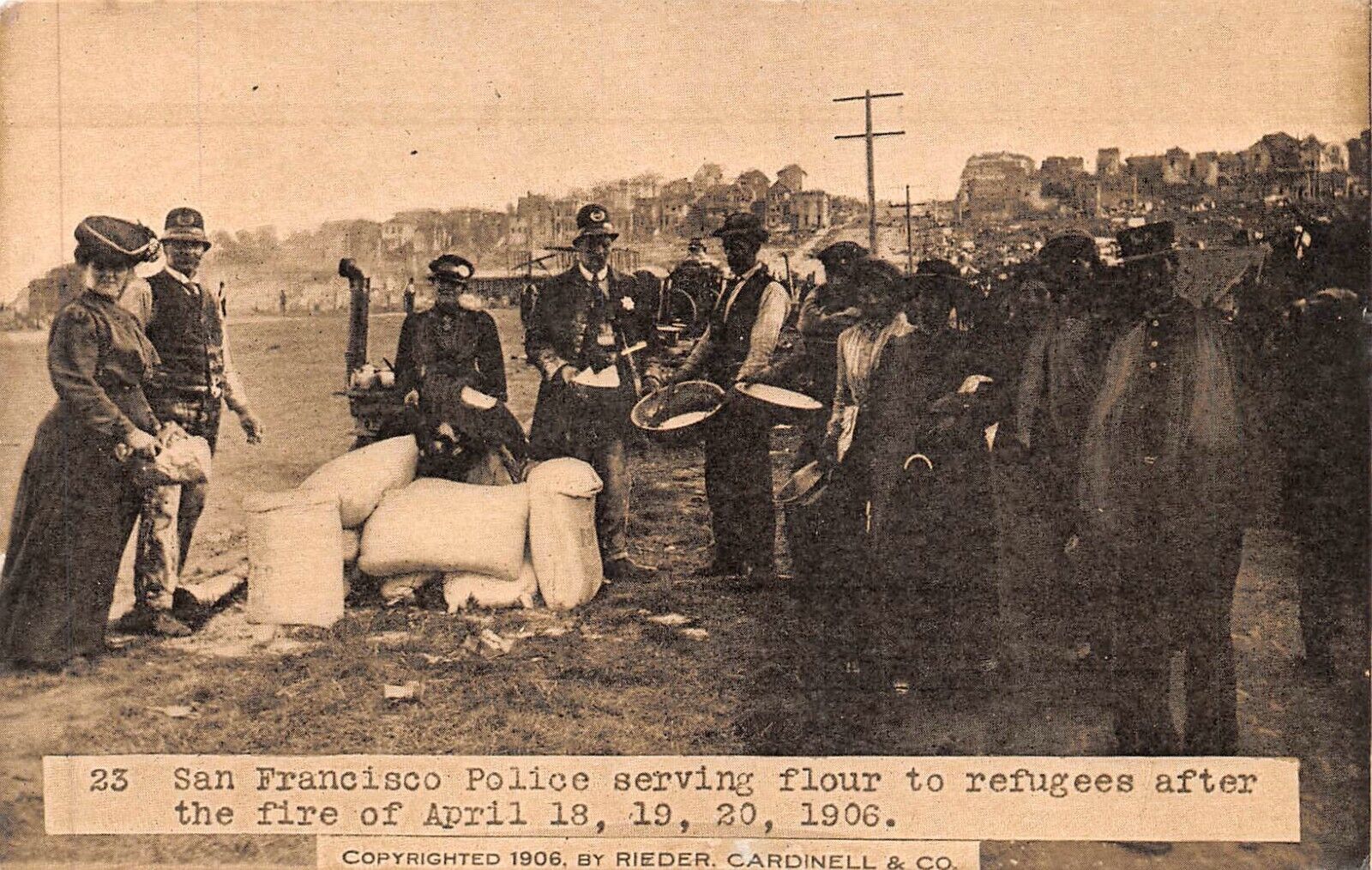 Cpa San Francisco Police Serving Flour to Refugees After the Fire of April 1906