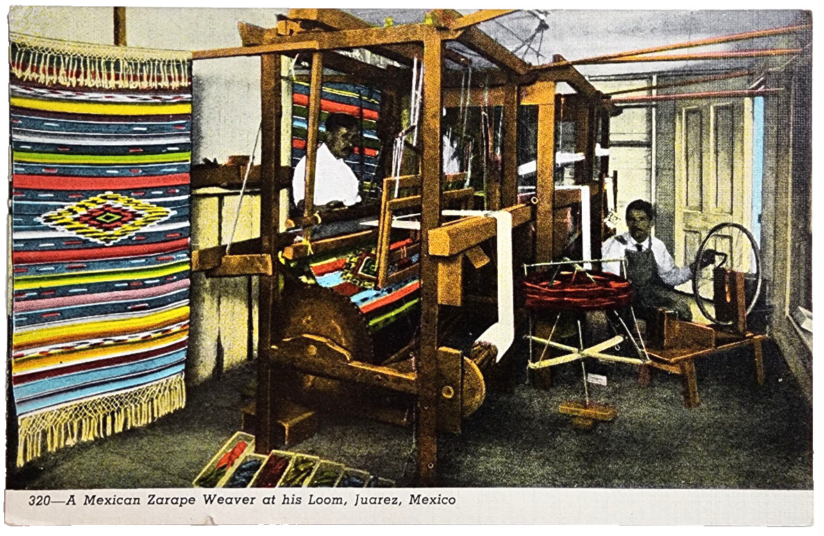 Ciudad Juarez, Mexico Postcard A Mexican Zarape Weaver at His Loom Linen