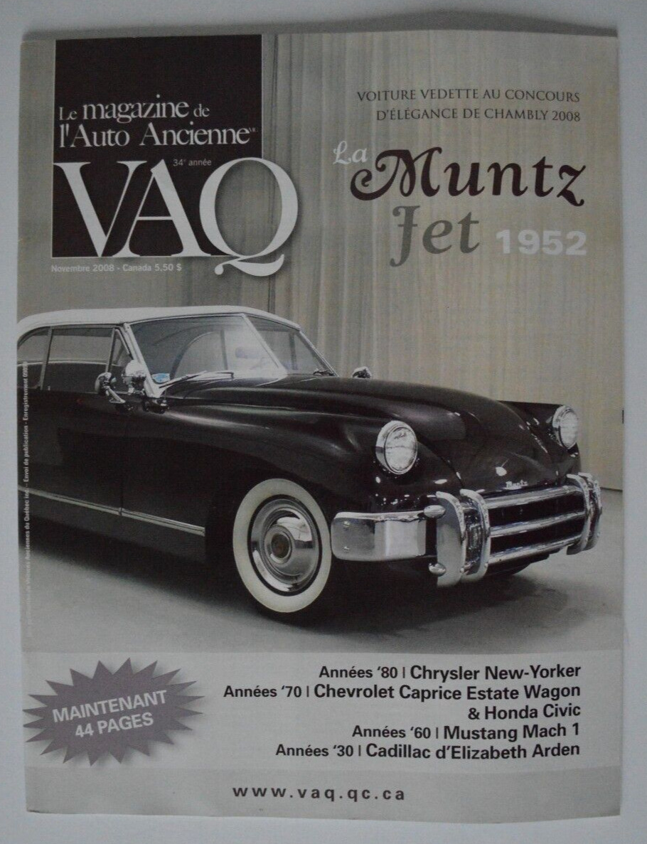 VAQ Magazine November 2008 Muntz Jet 1952 Mustang Mach 1 Chrysler New Yorker