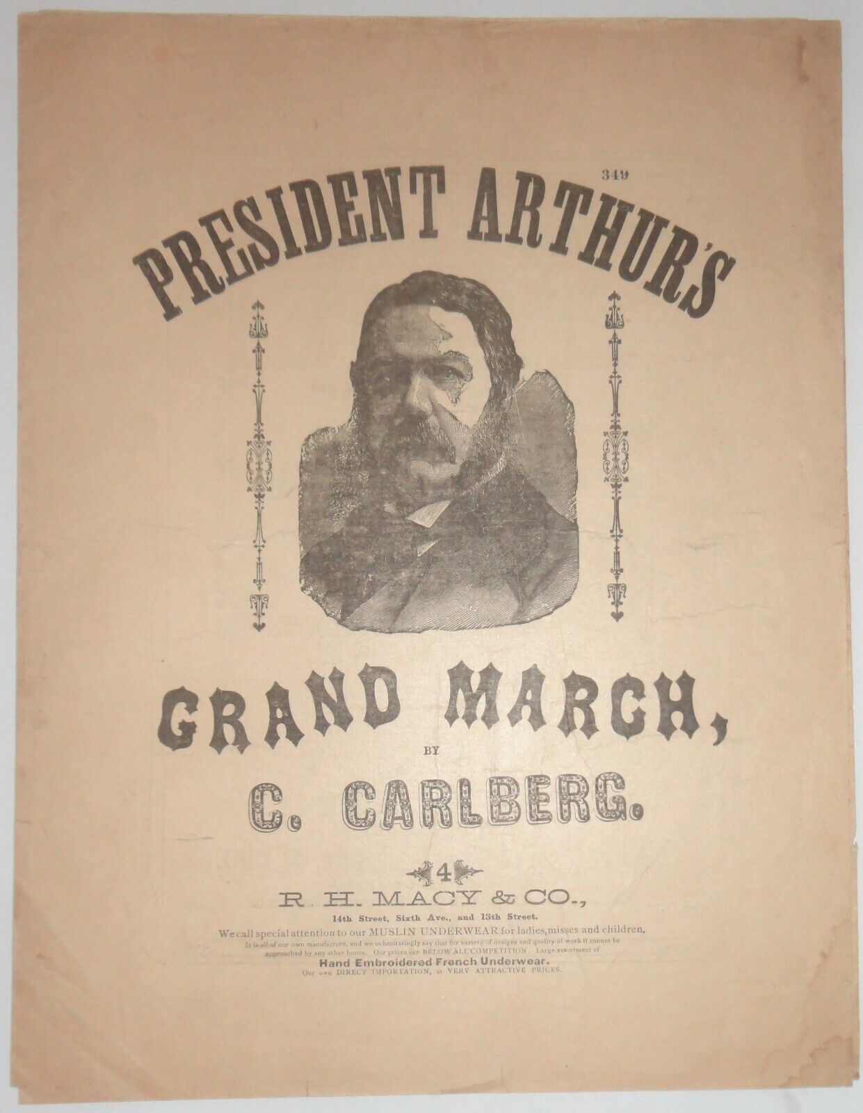 SCARCE 1881 President Chester ARTHUR Sheet Music by C. Carlberg