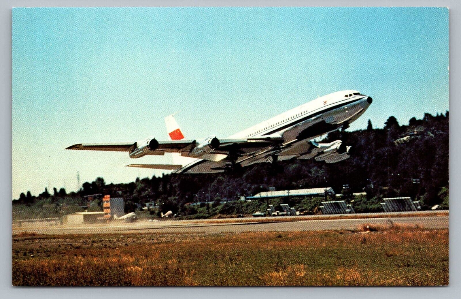 Seattle WA CAAC Boeing Field 707-3J6B B-2404 Airplane Takeoff Vtg Postcard P5