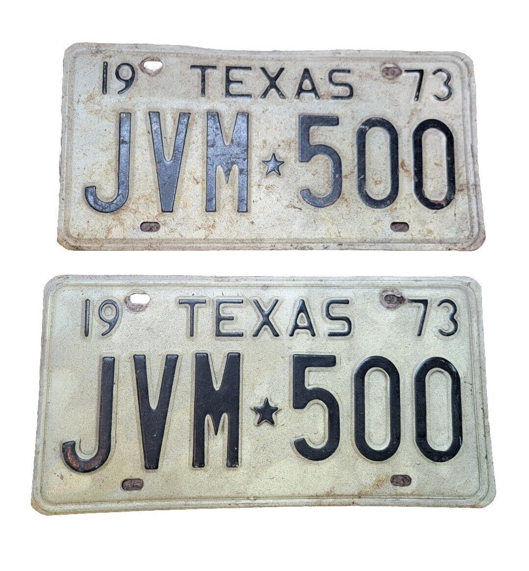 Vintage Antique Pair 1973 Texas license plates JVM-500