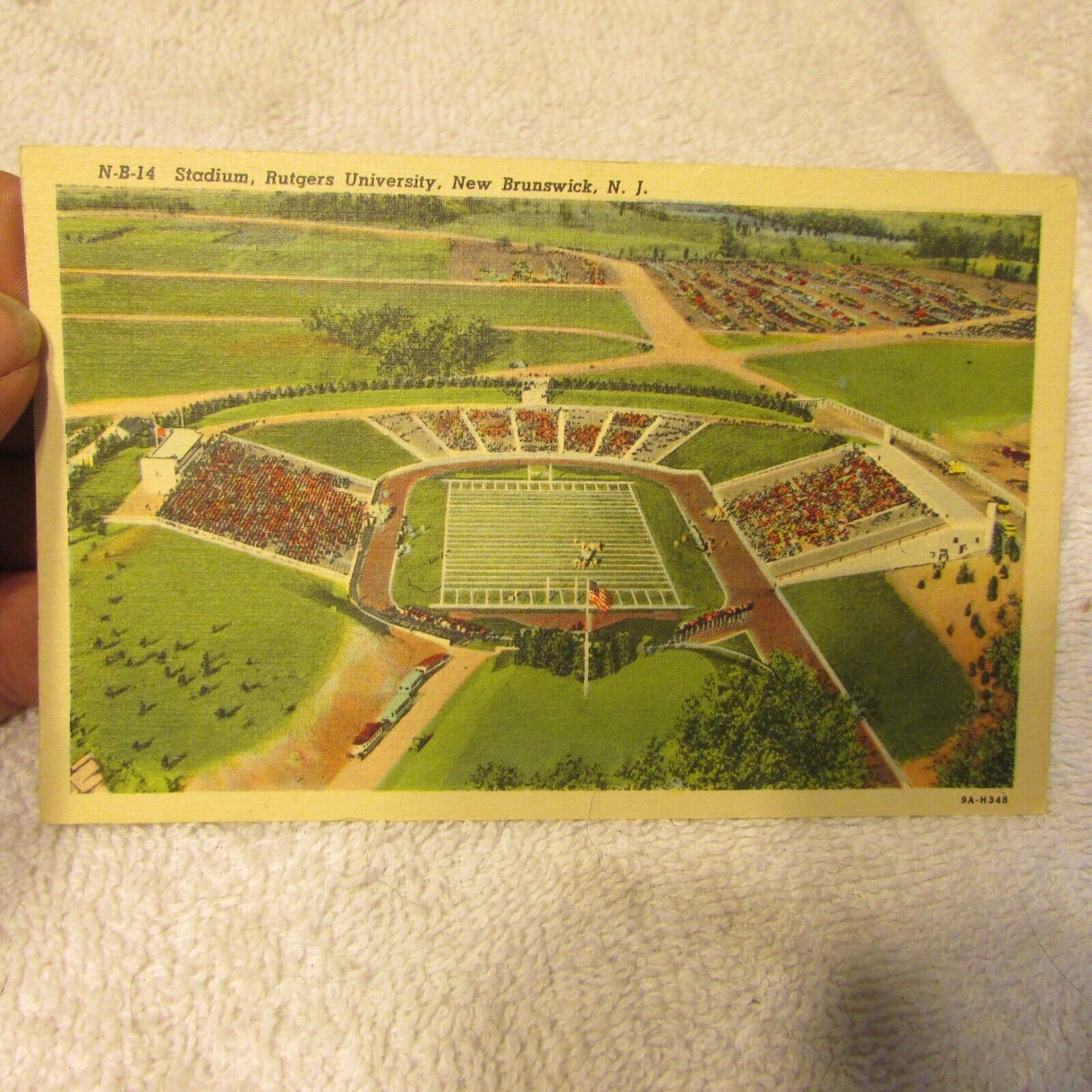 vintage Linen postcard Rutgers University Stadium New Brunswick NJ