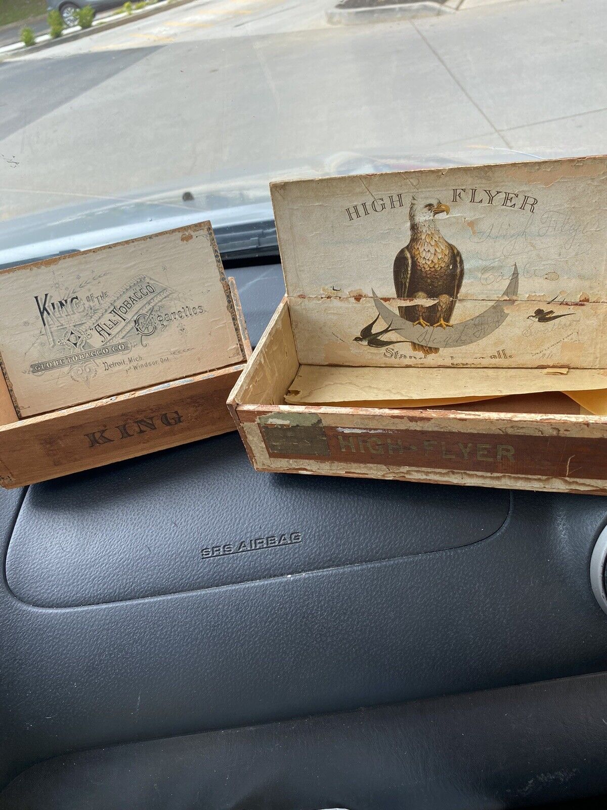 Vintage Wooden cigar boxes lot Of 2 High Flyer & King Of Cigarettes Rare