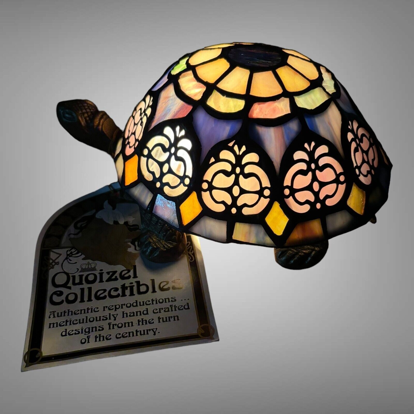 Quoizel Tiffany Style Stained Glass Shade Bronze Turtle Accent Lamp Tabletop