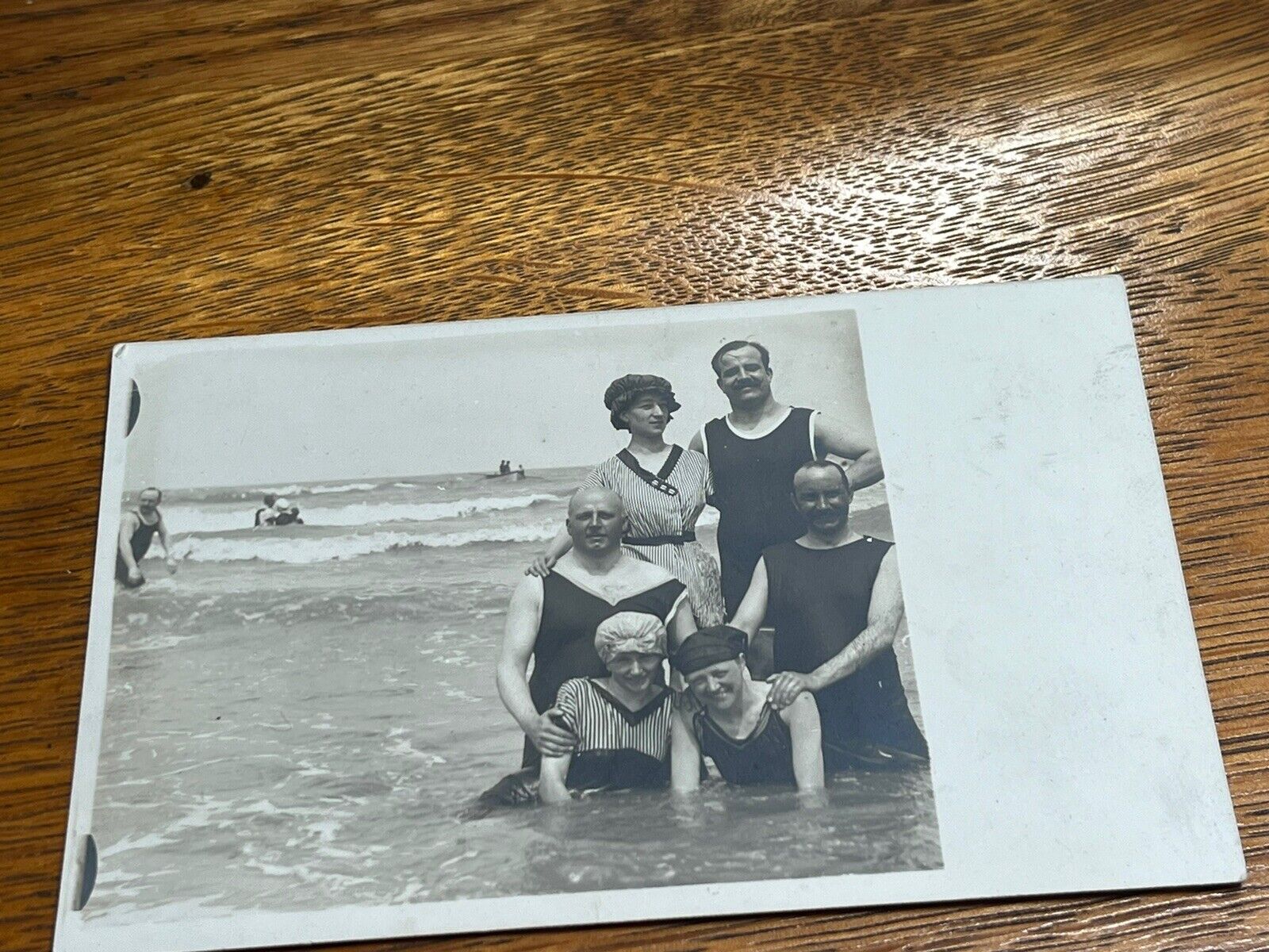 Antique Real Picture Postcard Foreign Beach Early bathing suits.