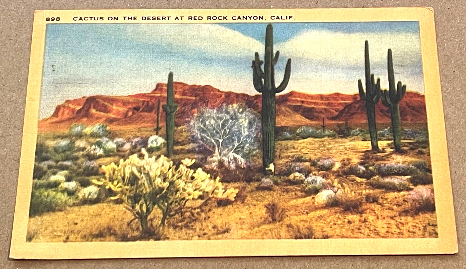 1956 RED ROCK CANYON CALIFORNIA CACTUS DESERT LINEN POSTCARD