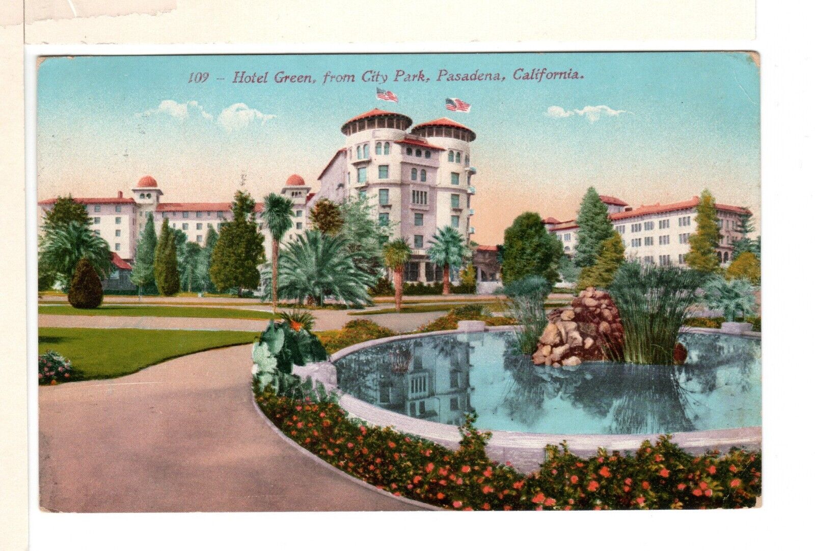 Vintage 1913 Pasadena CA Postcard Front of The Hotel Green From City Park-PP9