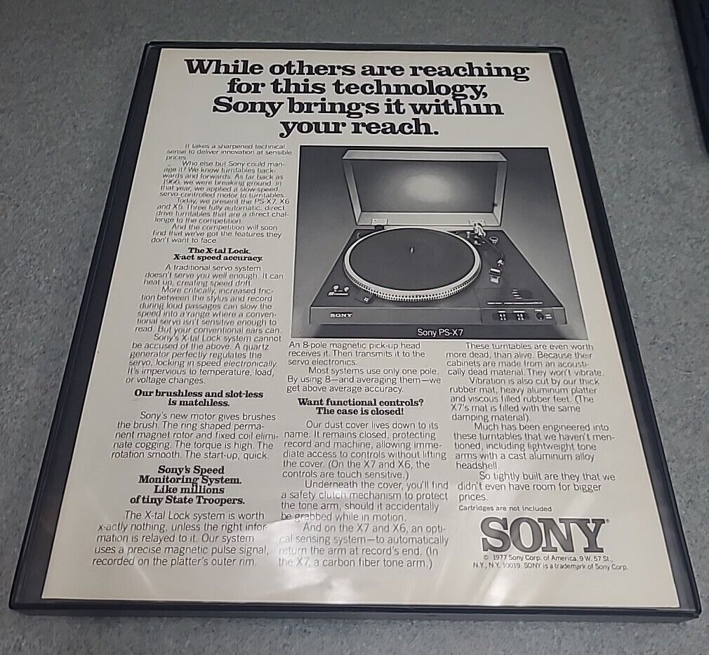 Sony PS-X7 Turntable  Print Ad Framed 8.5x11  1978 Wall Art 