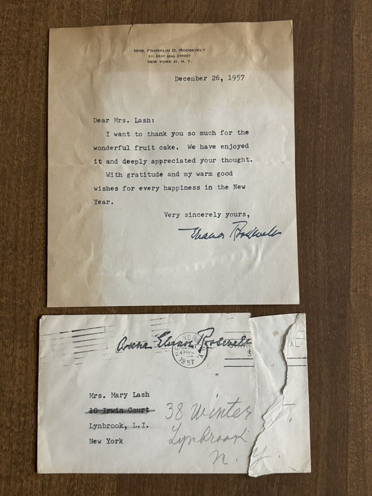 1957 TLS Typed Letter Signed by Eleanor Roosevelt with Free Franked Envelope