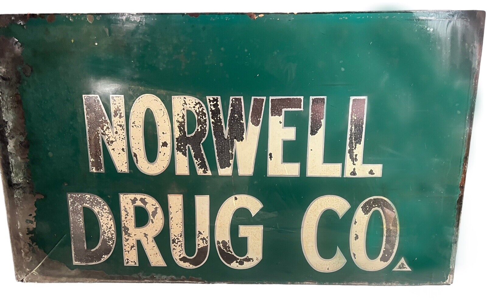 Vintage 1950’s ‘Norwell Drug Co.’ Reverse Painted Glass Store Sign Advertisment