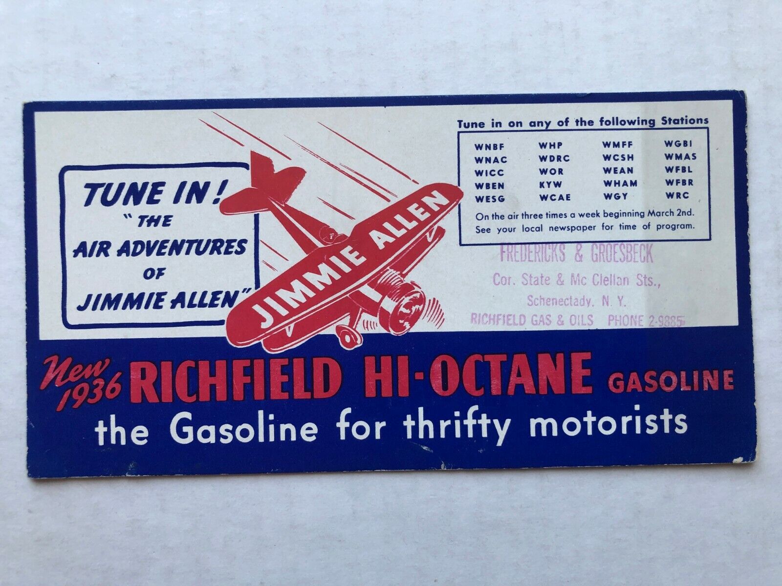 Vintage 1936 Richfield Gas w/ Jimmie Allen Radio Show Advertising Blotter