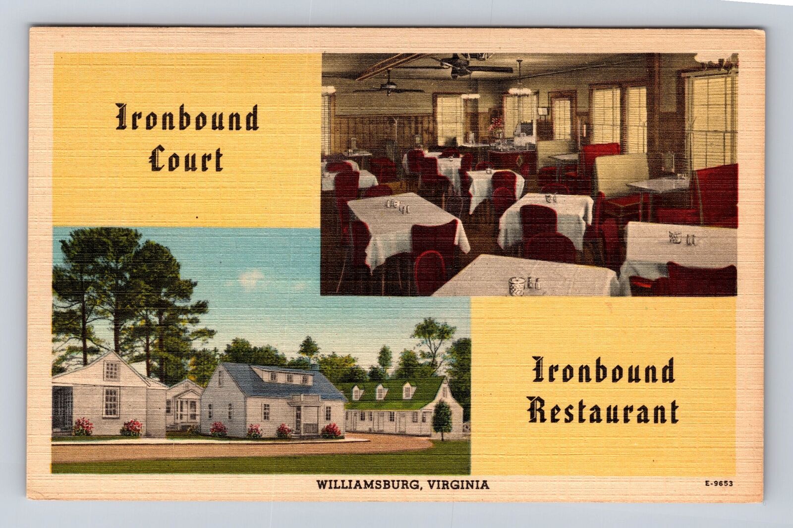 Williamsburg VA-Virginia, Iconbound Court & Restaurant, Antique Vintage Postcard