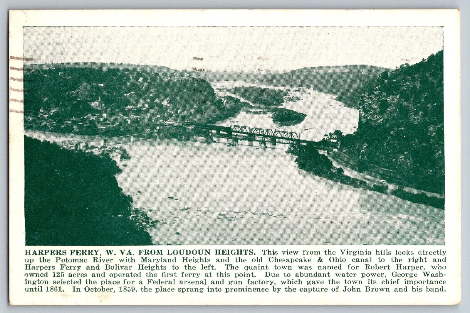 Harpers Ferry, WV - View from Loudon Heights & Potomac River - Vintage Postcard