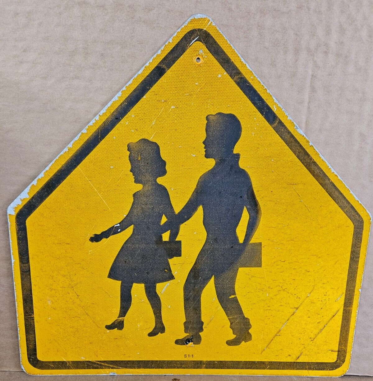 RARE Vintage Children At Play Sign School Crossing Metal Safety Sign