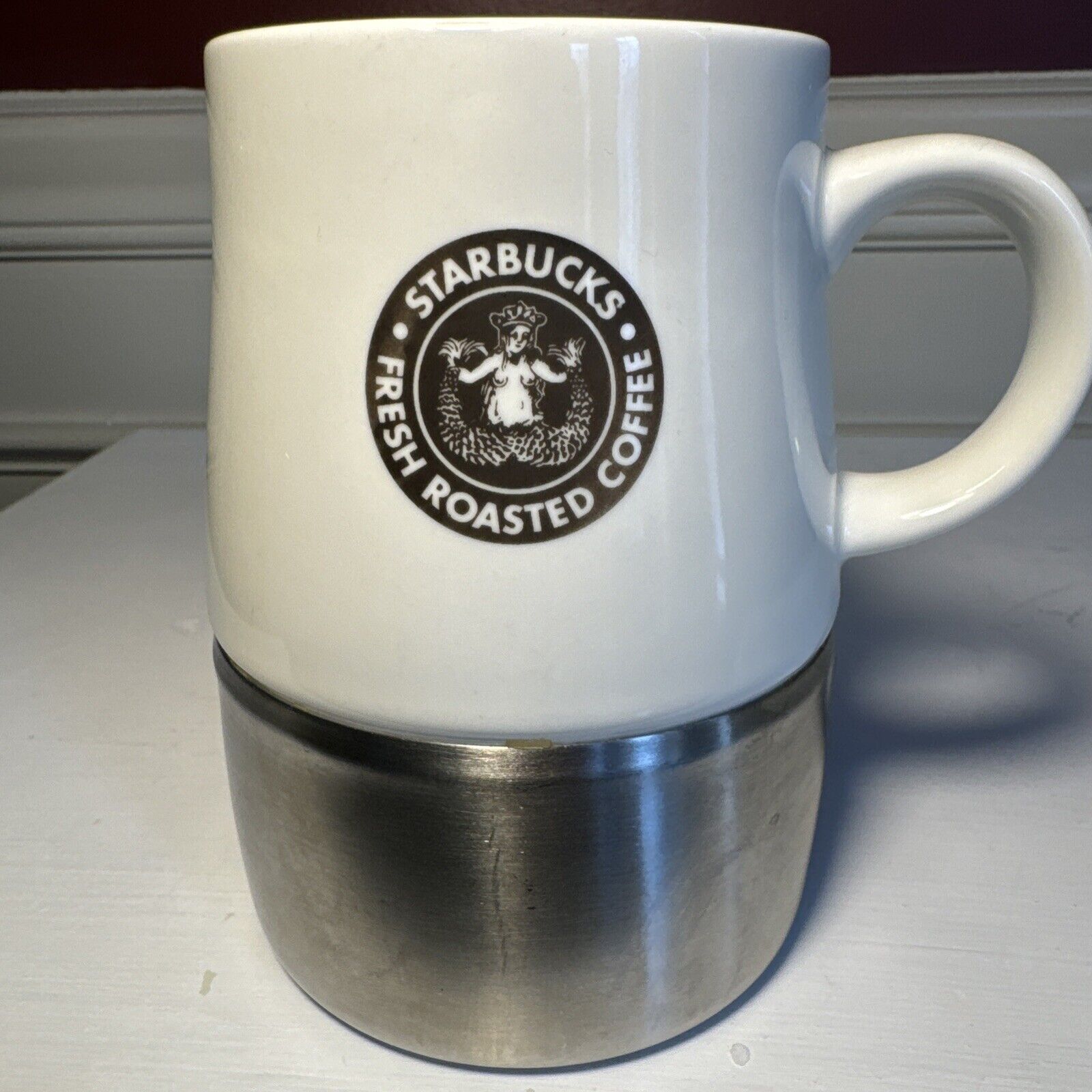 2004 Starbucks Ceramic Travel Mug  w/ Stainless Steel Bottom 14 fluid oz