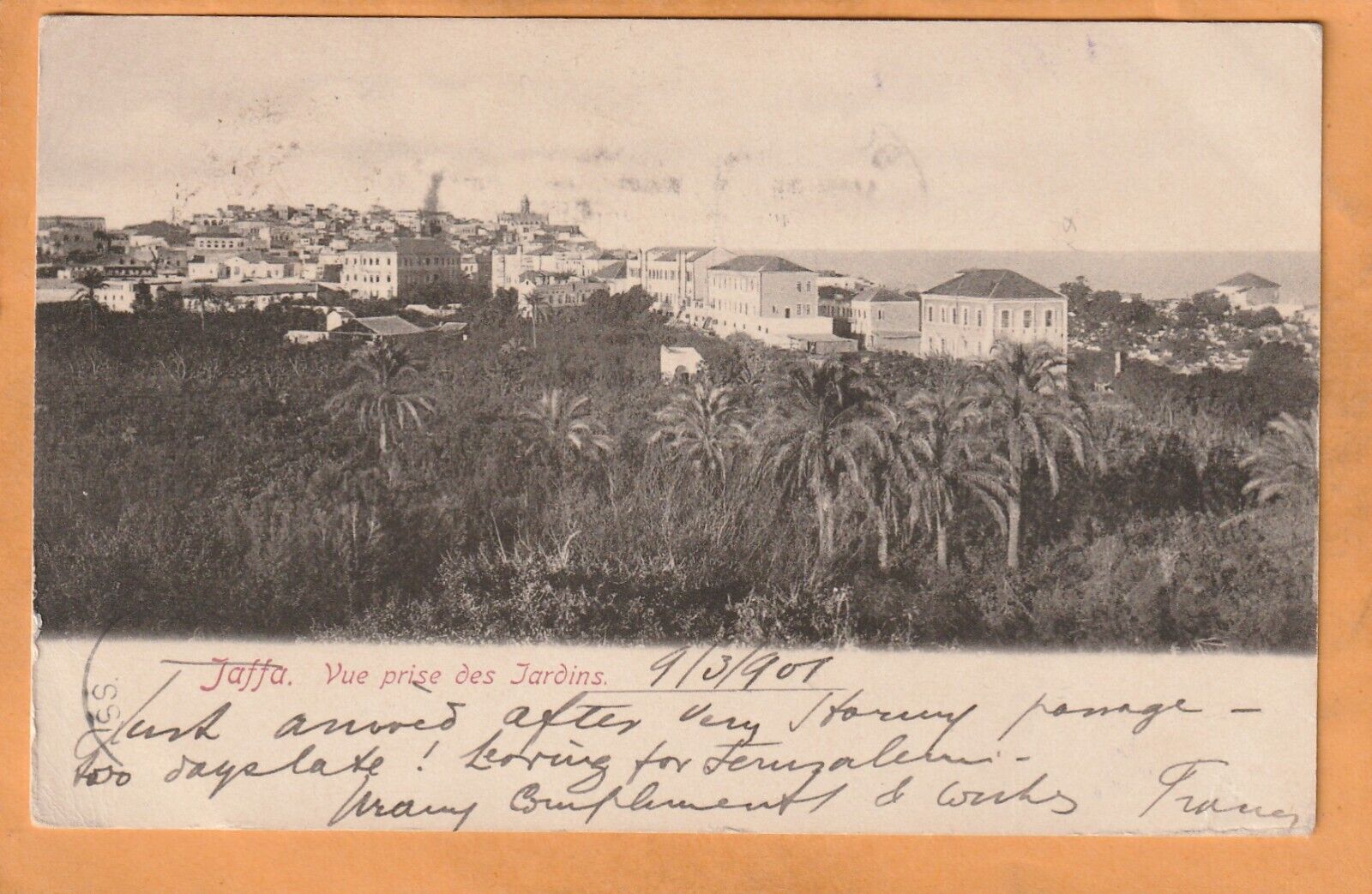 Jaffa Israel Palestine 1901 Postcard Mailed Turkish PO