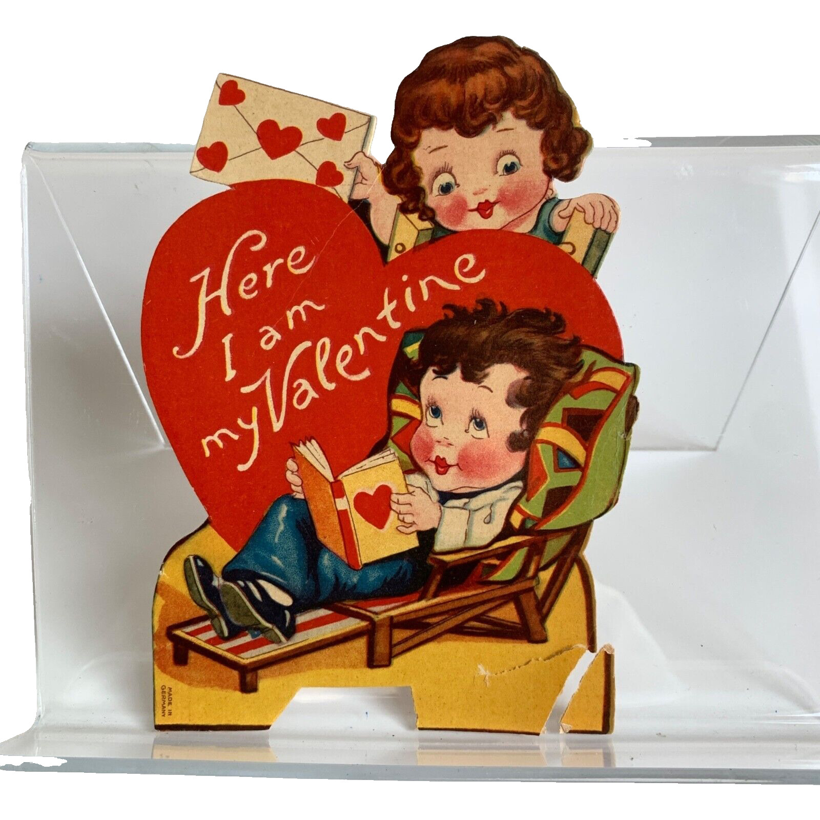 Vintage Valentine\'s Day Card Made in Germany Here I am My Valentine