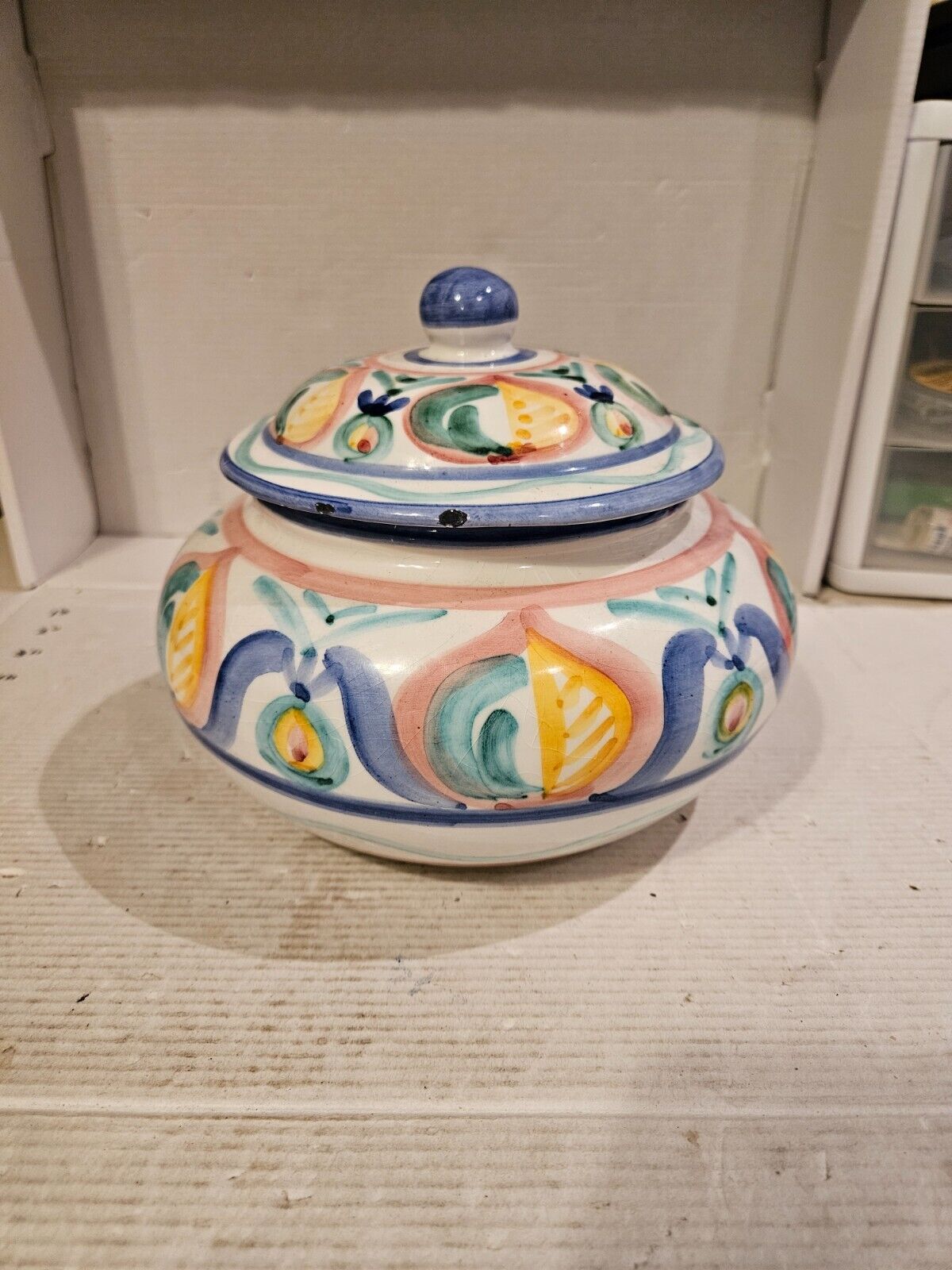 Vintage1986 Vietri Colore Cookie Jar with Lid from Italy Rare Estate Find