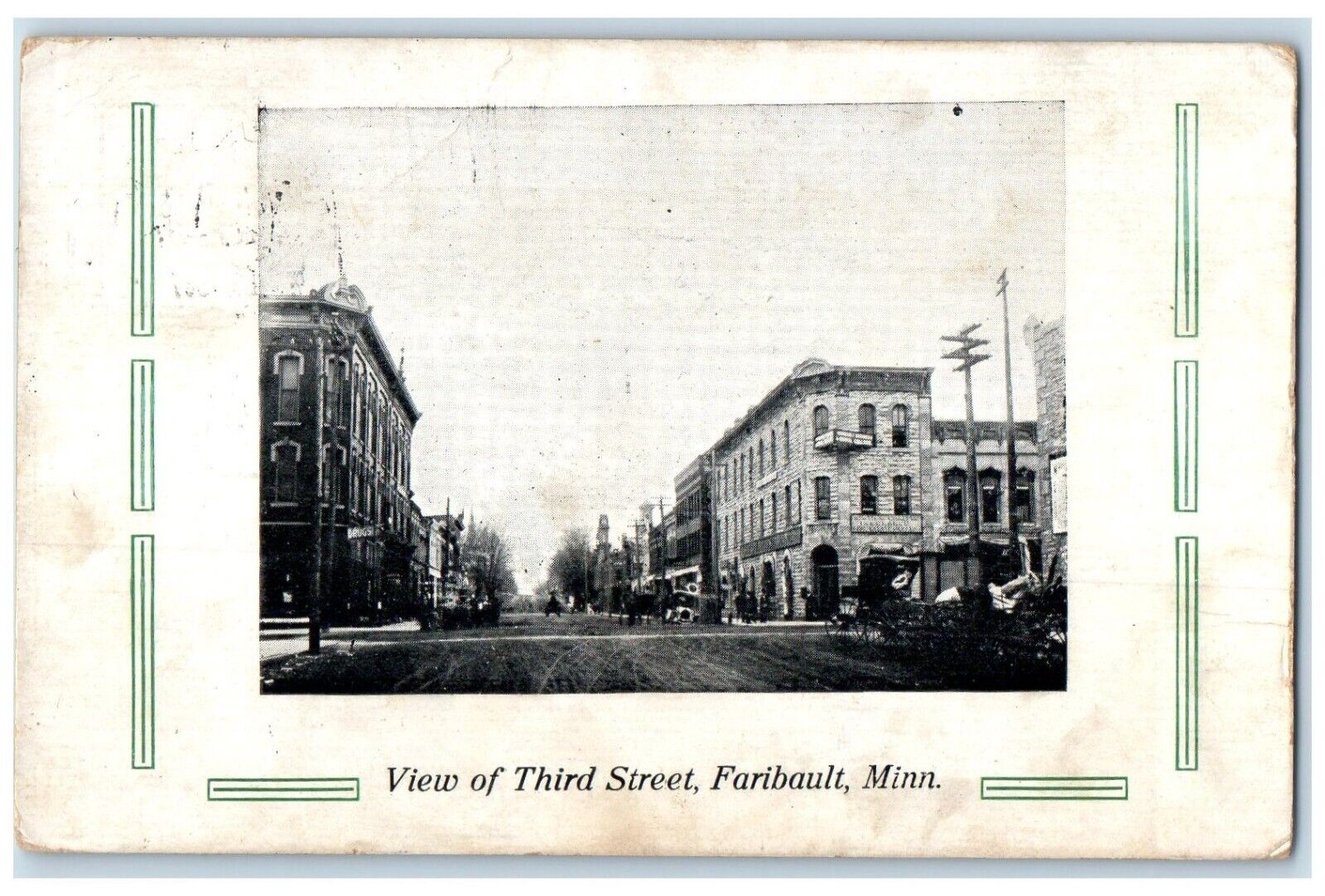 1909 View Of Third Street Buildings Cars Faribault Minnesota MN Antique Postcard